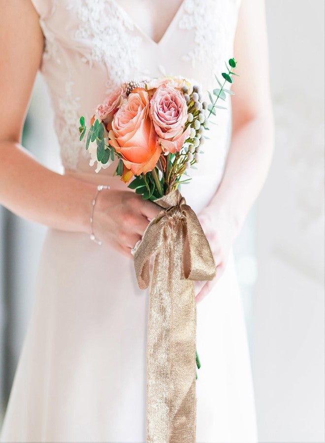 Mlurcu Tan Chiffon Gold Silk Ribbon - 1.5 Inch x 21 Yds, Handmade Fringe Frayed Ribbon for Flower Bouquet, Gift Wrapping, DIY Crafts, Wedding, Bridal Shower - Image 5